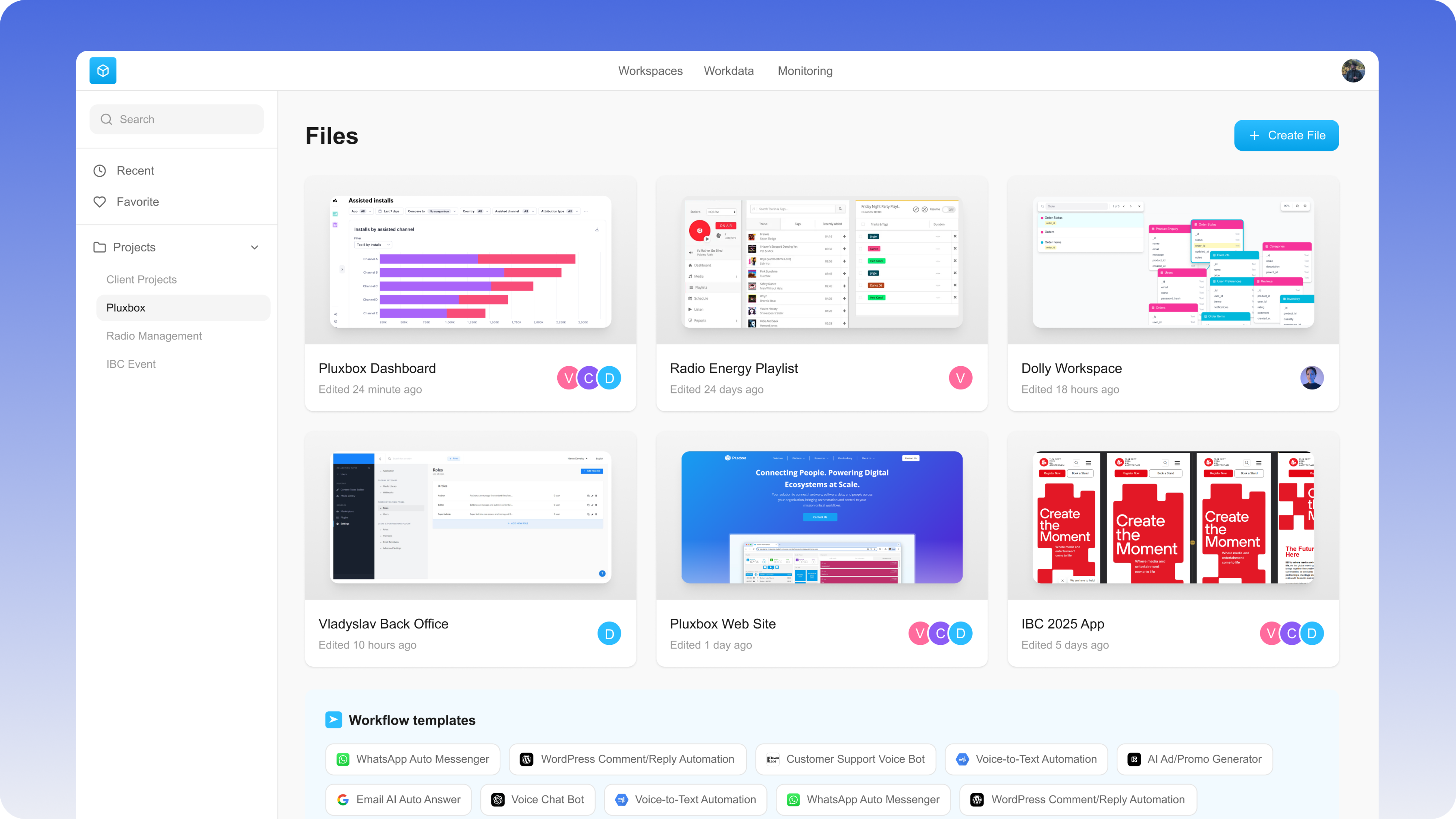 Pluxbox onboarding flow across two personas
