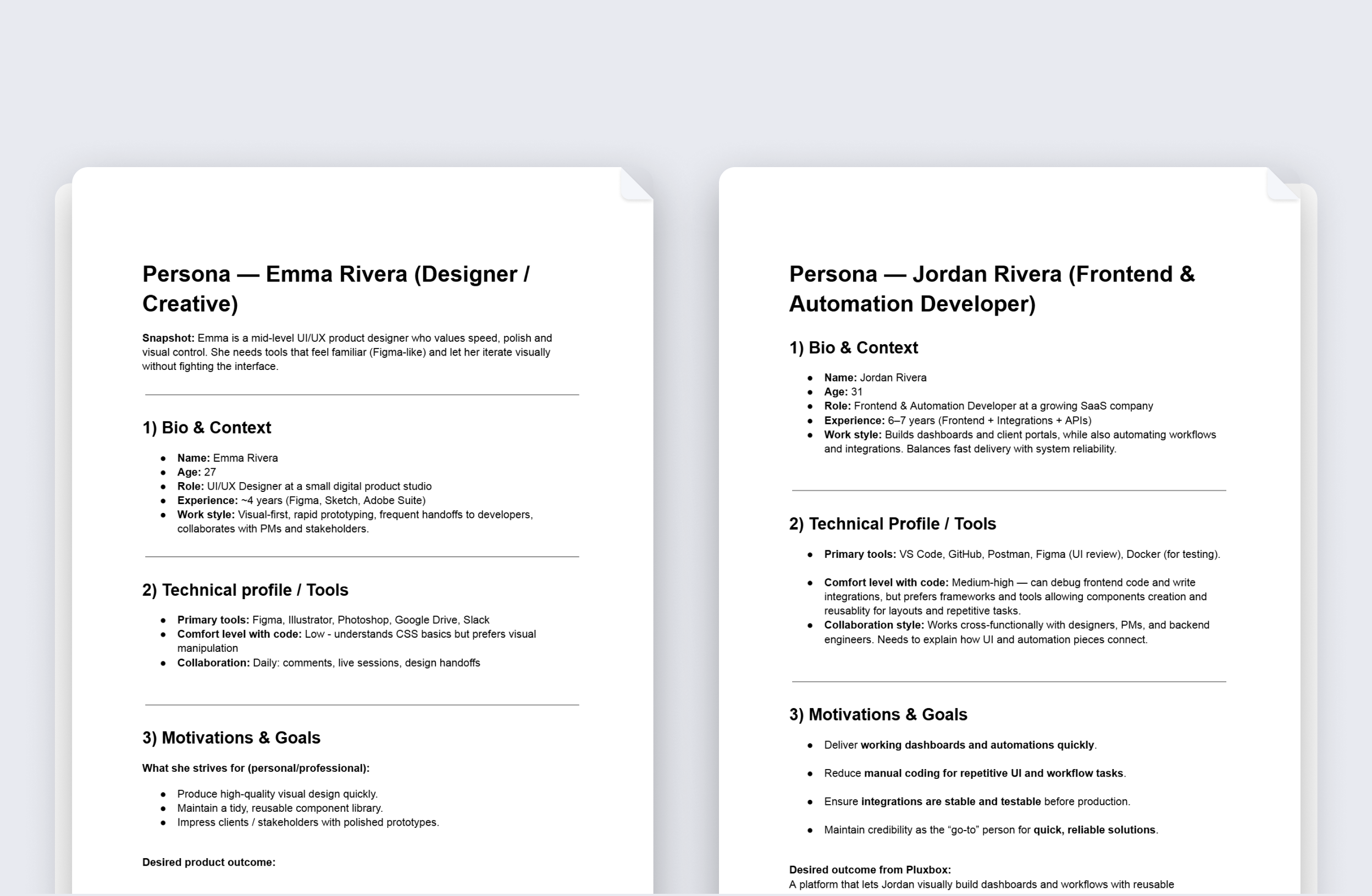 Two personas working in the same interface: visual operators and technical integrators